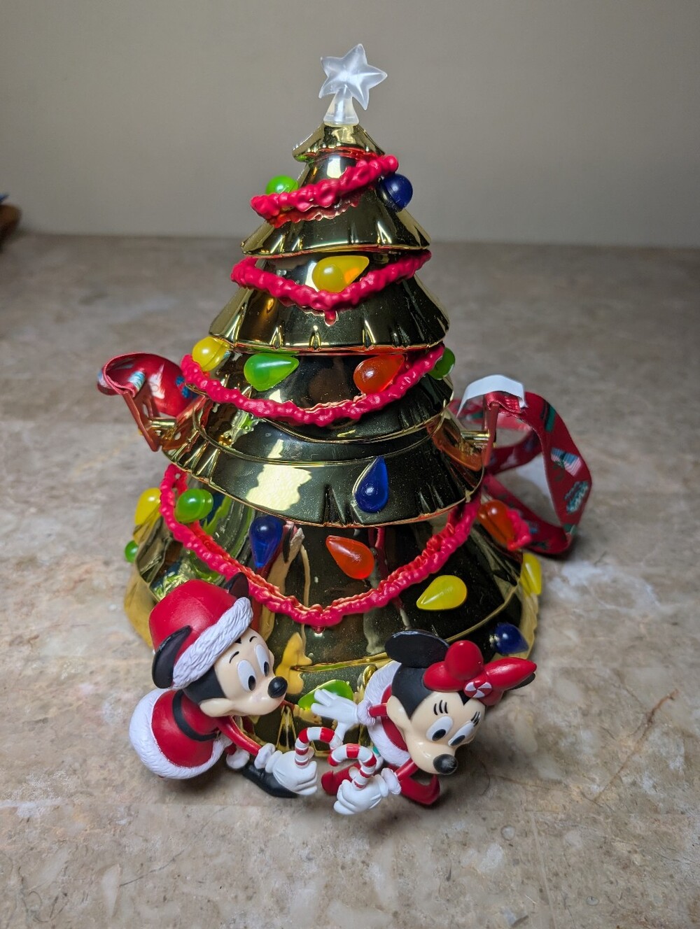 Disney Souvenir Popcorn Bucket - Mickey Mouse Christmas 🎄 Tree Gold Multi Color